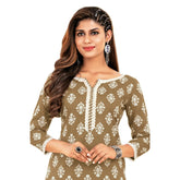 Pale Brown Straight Fit Long Kurti with Crochet Lace Work